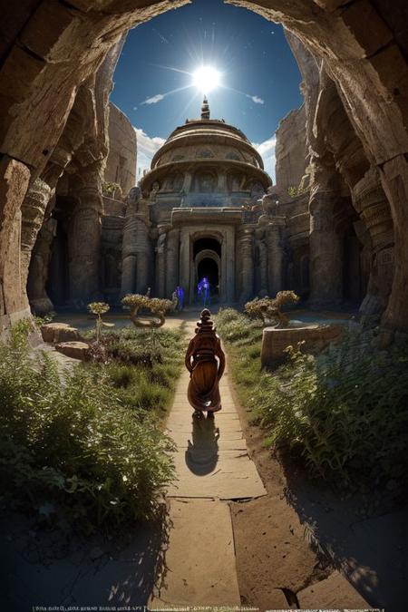 (POV view , DOF, first people view from the entrance, low angle shot:1.4),
(Ancient civilization, Alien Prometheus movie scene, dune movie scene:1.5), 
Emerging from the embrace of shadow, the last wanderer steps into a realm woven by the gods. In an ancient ruin that breathes secrets, their journey unfolds as the universe unveils the dance of light and darkness. Fighting the Forgotten Guardians and pursuing the Cone Relic, they tread a path of danger and awe. From the silent depths of the catacombs to the star whispers of ancient observatories, every discovery peels back the veil of reality. Facing the guardians of the abyss, seeing the majesty of the crystal dragon, the last wanderers embrace their destiny, not as a harbinger of redemption, but as seekers in the labyrinth of time, a mystery that echoes the eternal questions of existence itself.
(Large Files, Ultra Realistic, 8K, 16k, FHD, HD, VFX, Perfect, Photography, composition, Architecture Sales Photography, Architecture Competition, Ultra High Resolution, Cinematography, High Resolution Image:1.1), (dramatic lighting, direct sunlight, ray tracing, clear shadow:1.2),  (real landscape:1.1), (blurred background:1.0), (urban background, more_details) ,
void, stacked