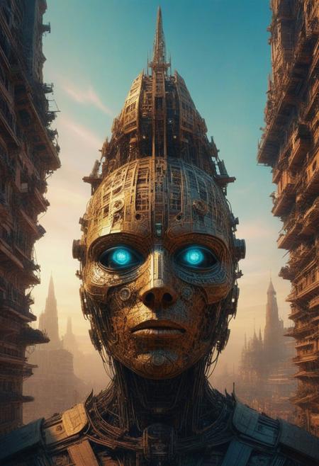 Visualize a futuristic mask, geometry and digital artwork by Beksinski, symbolizing online community in the style of incorporate elements that evoke a sense of magic, building with a large spaceship complex, elegant, expansive, fantastical, film photography style, heavy grain