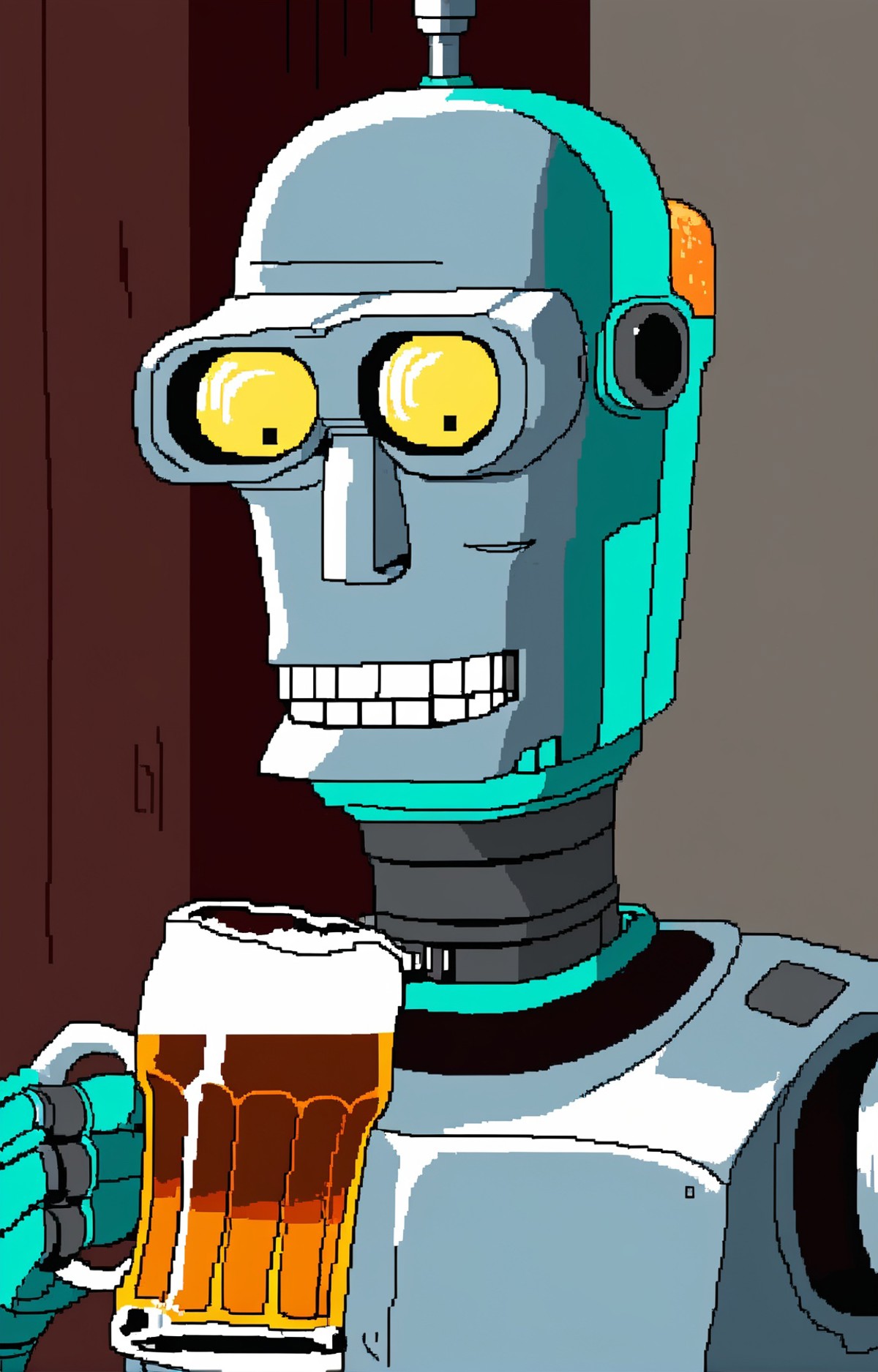 MSPaint portrait of Bender the robot drinking a beer <lora:SDXL_MSPaint_Portrait:1>