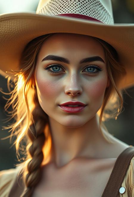 a masterpiece 4k photo, fashion photoshoot style, far shot, picture of a fit perfect delicate 1950s cowgirl transported in time to the 2000s, expressing cute shyness, blush, nuanced, extremely detailed, so real you can touch it, volumetric light, highly detailed, dynamic camera, skin pores, tiny hairs, bokeh, depth of field, beautiful masterpiece, highly detailed skin, maximalist background, bokeh, soft scene, intimate, atmospheric, depth of field, 4K art, absurdres