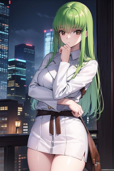 codegeasscc, <lora:codegeasscc-lora-nochekaiser:1>, 
cc, (brown eyes:1.5), green hair, long hair, straight hair,
BREAK straitjacket, (white straitjacket:1.5), wide sleeves, belt, black belt,
BREAK outdoors, city,
BREAK looking at viewer, (cowboy shot:1.5),
BREAK <lyco:GoodHands-beta2:1>, (masterpiece:1.2), best quality, high resolution, unity 8k wallpaper, (illustration:0.8), (beautiful detailed eyes:1.6), extremely detailed face, perfect lighting, extremely detailed CG, (perfect hands, perfect anatomy),