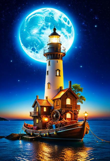 score_10, score_9_up, score_8_up, score_7_up, score_6_up, vibrant colors, shiny_skin, prefect lighting, detailed image, snoozing, masterpiece, best quality, highly detailed, ultra quality, BREAK, <lora:gearstyle:1>, 
Boat made of roast gears, sea, lighthouse made of roast gears, neon lights , jewelry , tree , moon, night sky , star , starry sky, 
detailed background , cinematic composition , dynamic pose , 
<lora:xl_more_art-full_v1:1.2> , 
<lora:add-detail-xl:-1.2> ,