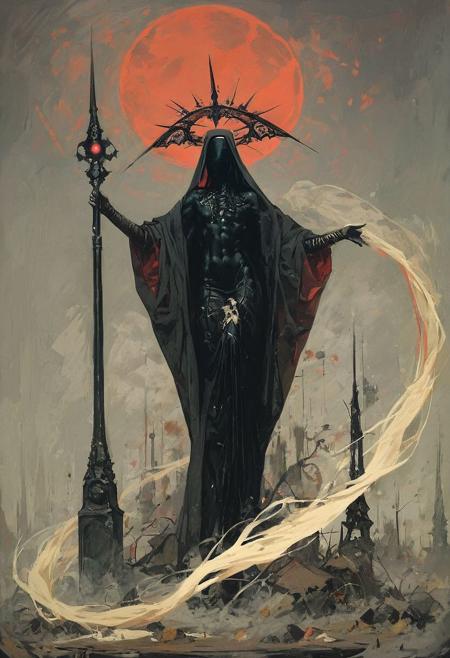 ((score_9, score_8_up, score_7_up)), (((character design, sci-fi warrior women, feminine power, perfect anatomy))), 
An enigmatic figure of a (satanic)nun, her (dark habit_catsuit covers all her skin), conducting a satanic ritual inside a dark cathedral during night under a red eclipse. Her (eyeless)mask, elaborate crown, (fully)conceals her identity, adding to her mystique and allure. gold platform thigh boots, small breasts, skinny, flat abs, looking at viewer, wicked, dancing towards viewer with her arms posing,  pointy breasts, in the style of a vintage, high-contrast setting. Emphasize theatrical elements with extreme opposition of bright colors against dark, moody backgrounds, under a dark red sky, <lora:add-detail-xl:2>