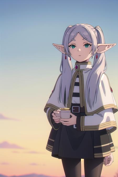 frieren, <lora:frieren-lora-nochekaiser:1>,
frieren, long hair, twintails, (green eyes:1.5), grey hair, pointy ears, elf,
BREAK shirt, long sleeves, jewelry, pantyhose, earrings, striped, black pantyhose, capelet, striped shirt,
BREAK looking at viewer, upper body, (full body:1.2),
BREAK outdoors, sky, nature,
BREAK <lyco:GoodHands-beta2:1>, (masterpiece:1.2), best quality, high resolution, unity 8k wallpaper, (illustration:0.8), (beautiful detailed eyes:1.6), extremely detailed face, perfect lighting, extremely detailed CG, (perfect hands, perfect anatomy),