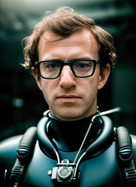 ( <lora:WoodyAllen:1>) a close up Portrait photo of (wa1) man with messy hair and glasses, Detailed face, (perfect eyes), (highly detailed skin:1.1), perfect body, wearing a (Diving Suit, Underwater Breathing Apparatus, Swim Fins, Dive Watch)), Modelshoot style, Professional Photography, soft lighting, PHOTOREALISTIC, Realistic, standing in a dark studio background, blurred background, volumetric fog,. RAW, analog style, sharp focus, 8k, HD, DSLR, high quality, Fujifilm XT3, film grain, award winning, masterpiece,