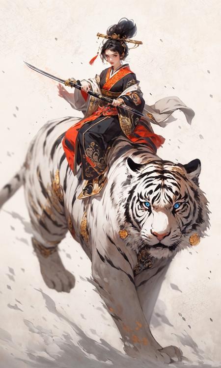 masterpiece, best quality, 8k, insane details, intricate details, hyperdetailed, hyper quality, high detail, ultra detailed, Masterpiece,
1girl, solo,East Asian architectureHanfuSword in hand
<lora:Riding a giant tiger_20230822144927:0.7>