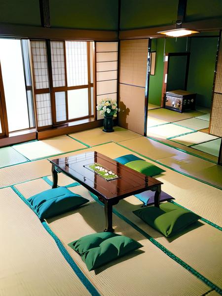 masterpiece, best quality, ultra-detailed, illustration,
washitsu, scenery, tatami, flower, table, indoors, cushion, sliding doors, vase, pillow, architecture, book, zabuton, shelf, realistic, photo (medium), photo background
 <lora:washitsu:1>