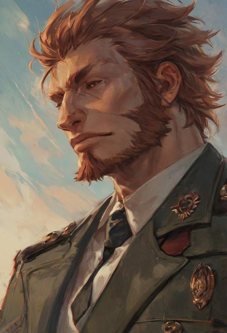 score_9, score_8_up, score_7_up, score_7, score_6_up, mature male, upper body, solo, iskandar_(fate), military outfit, launching Tomahawk missile, Tomahawk missiles beside him, high-quality, detailed, hard and soft shadows, pastel colors