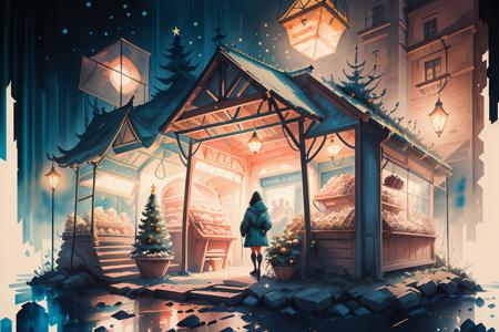 miaobishenghua ,christmas, lights,hyperrealistic, octane rendering, stoic cinematic, 4k epic detailed, watercolour,  wes anderson,cat:2, <lora:miaobishenghuav2:1>  <lora:gachaSplashLORA_gachaSplashFantasy20:1>