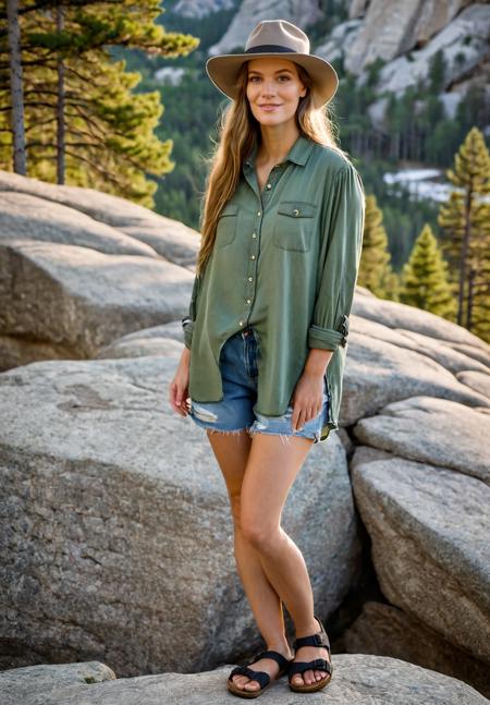 fashion photography (full body shot:1.1), pale skin ohwx woman Oversized chambray shirt Distressed light wash shorts Birkenstock sandals Fedora hat Boho luxe for warm weather ease. Mount Rushmore, South Dakota Sculpted granite faces In the majestic Black Hills Carved presidents profiles Faces take central focus Lush green forests Golden hour enhances detail in stone shot on Nikon Z6 Nikon Z 85mm f/1.8 S F/2.8, 1/125s, ISO 100, in style of Petter Hegre
<lora:ErinEverheart_SDXL_v1.0b:1>