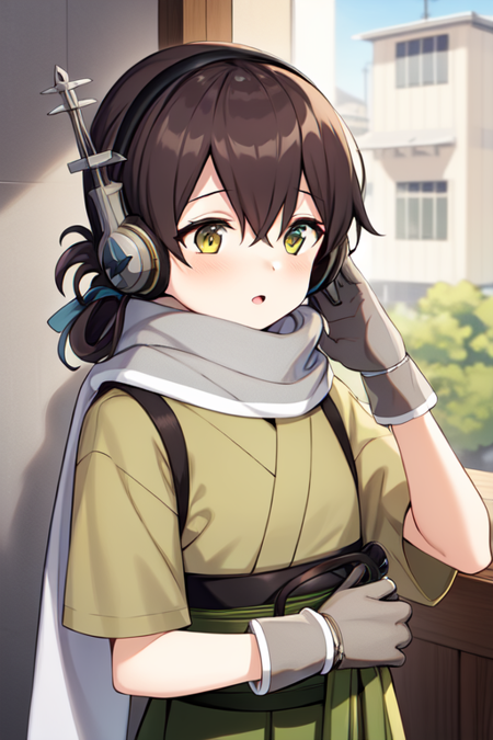 taiyouKC,long hair, skirt, ribbon,hair ribbon, japanese clothes, swept bangs, blue ribbon, hakama, hakama skirt, folded ponytail, red hakama, dougi,gloves