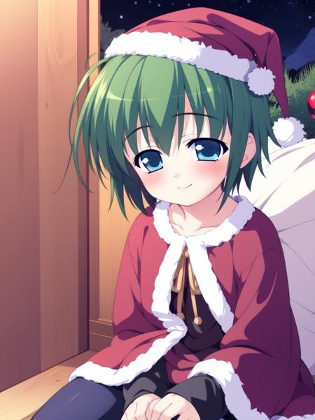 <lora:SakurazawaKeito:0.8>,SakurazawaKeito,  green hair, blue eyes, short hair, ahoge, 1boy, soro, smile, blush,
Christmas, SantaClaus, hat, night, starry sky, sitting,
 masterpiece, high quality, very_high_resolution, large_filesize, full color,