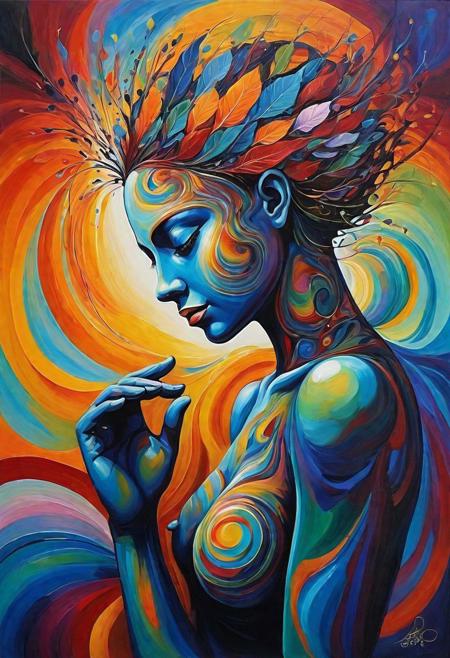 Generate a unique surreal painting exploring the theme of the human figure, psychology, and psyche. Envision broad strokes forming organic patterns, utilizing a palette of harmonious colors. Each iteration should manifest distinctiveness, capturing the ethereal nature of the mind and the intricate dance of emotions. Emphasize the interplay between the tangible and intangible aspects of the human experience, creating a visual representation that transcends conventional boundaries. Infuse the artwork with a sense of mystery, allowing the viewer to delve into the depths of the subconscious. Execute the painting with a dynamic fusion of form and abstraction, invoking a profound connection to the complexities of the psyche. Ensure that each stroke contributes to the overall harmony of the composition, while simultaneously revealing the enigmatic layers of the human mind. Let the colors and patterns resonate with emotional depth, inviting observers to interpret and immerse themselves in the surreal realm of psychological exploration.