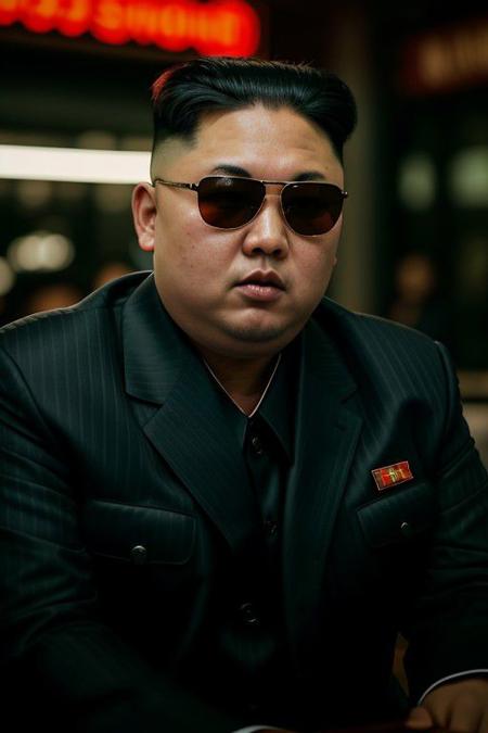 RAW photo, kim jong un, 8k uhd, dslr, high quality, cinematic lighting, photorealistic, sunglasses, wear business suit , riding harley davidson , baground city street  , dimly lit <lora:epi_noiseoffset2:0.9>, low key, serious expression, intricate details, masterpiece, award winning , perfect head , professional artwork , perfect artwork
