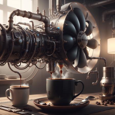 <lora:WindTech-15:0.8>, windtech , scifi,  , pipes ,  (cyberpunk:0.7),
coffee machine pouring coffee , mug , on a table