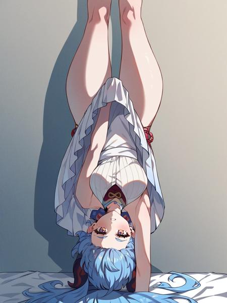 upside-down,handstandotono,covering crotch,covering,looking at viewer