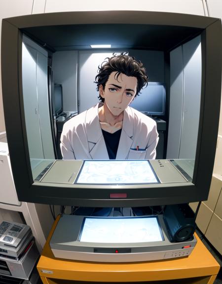 masterpiece, best quality, 1boy, ((okabe)), portrait, scientist, (computers, CRT, microwave, couch, messy, detailed background), <lora:okabe:0.6>