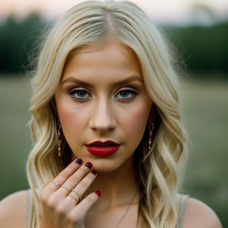 <lora:cr1st1n4:1>, Realistic photo of a beautiful cr1st1n4 woman, 1girl, solo, long hair, looking at viewer, (((blonde hair))), jewelry, flower, earrings, nail polish, lips, makeup, ring, lipstick, realistic, soft lighting, professional Photography, Photorealistic, detailed, RAW, analog, sharp focus, 8k, HD, DSLR, high quality, Fujifilm XT3, film grain, award winning, masterpiece
