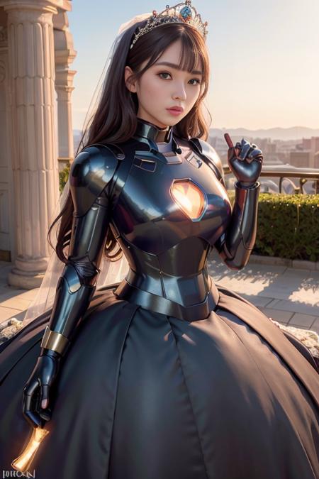 <lora:betterCuteAsian03:0.3>, (wearing wedding princess dress, big wedding skirt:1.2),(wearing black irongirl_suit:1.2), sunset,
good hand,4k, high-res, masterpiece, best quality, head:1.3,((Hasselblad photography)), finely detailed skin, sharp focus, (cinematic lighting), night, soft lighting, dynamic angle, [:(detailed face:1.2):0.2], medium breasts, outside,   <lyco:irongirl_wedding_suit-10:0.35>