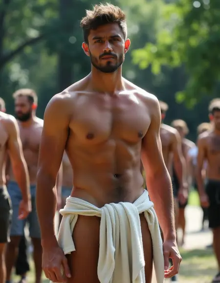 Towel hanging from penis