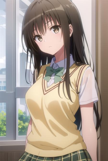 yuikotegawa, <lora:yui kotegawa darkness-lora-nochekaiser:1>,
yui kotegawa, black hair, (brown eyes:1.5), long hair,
BREAK green skirt, plaid, plaid skirt, sainan high school uniform, school uniform, skirt, sweater vest, (yellow sweater:1.3), short sleeves,
BREAK indoors, classroom,
BREAK looking at viewer, (cowboy shot:1.5),
BREAK <lyco:GoodHands-beta2:1>, (masterpiece:1.2), best quality, high resolution, unity 8k wallpaper, (illustration:0.8), (beautiful detailed eyes:1.6), extremely detailed face, perfect lighting, extremely detailed CG, (perfect hands, perfect anatomy),