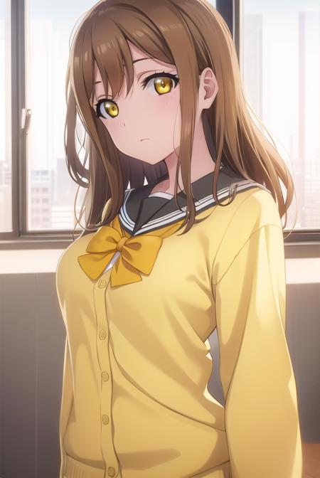 hanamarukunikida, <lora:hanamaru kunikida s2-lora-nochekaiser:1>,
hanamaru kunikida, long hair, bangs, brown hair, (yellow eyes:1.3),
BREAK long sleeves, bow, school uniform, serafuku, bowtie, cardigan, uranohoshi school uniform, yellow cardigan,
BREAK indoors, classroom,
BREAK looking at viewer, (cowboy shot:1.5),
BREAK <lyco:GoodHands-beta2:1>, (masterpiece:1.2), best quality, high resolution, unity 8k wallpaper, (illustration:0.8), (beautiful detailed eyes:1.6), extremely detailed face, perfect lighting, extremely detailed CG, (perfect hands, perfect anatomy),