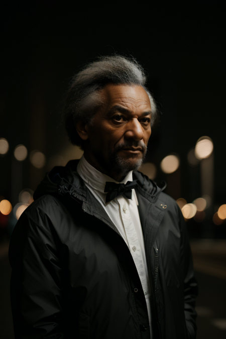 FrederickDouglass, photography by (Rodney Smith:1.3), ((face focus, shoulders)), (black jacket, white shirt, facing viewer, dark bar, blurry background, bokeh, ID photo:1.3), smile, <lora:nighttime_v1:0.8>