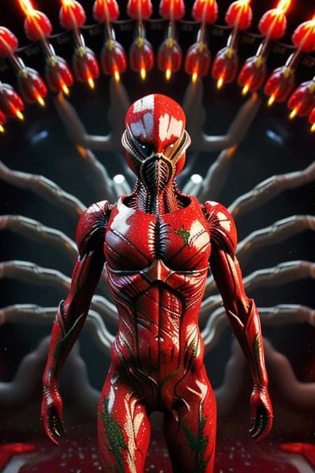by HGHD Sheila, a very xenomorph christmas, (gift exchange 1.5), (((red liquid plasma splattered))), merry scene, gift exchange, space station interior background, mutilated humans,