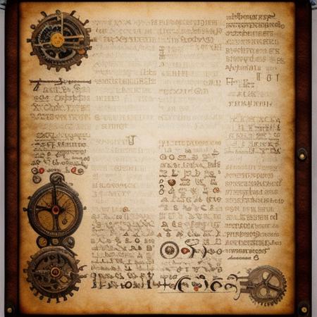 (manuscriptai)++, a ancient manuscript page, steampunk style