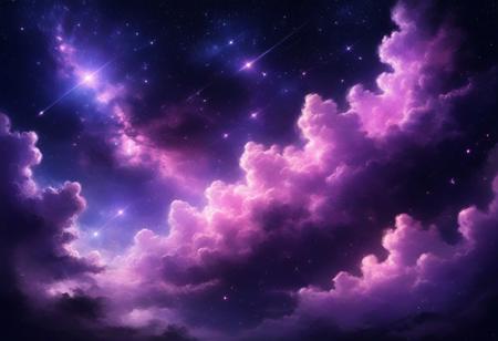 romantic lilac pink clouds sparkle against deep dark cold space, stars twinkle, mesmerizing mystical atmosphere, fabulously beautiful, visual novel background, digital drawing, high quality, rich colors
