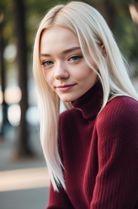 detailed and realistic portrait of beautiful (Alice01-100), sexy, 25yo, blonde_hair, blue_eyes, long_hair, closed_mouth, lips, smile, jewelry, wearing a black sweater turtleneck, looking_at_viewer, shot outside, soft natural lighting, portrait photography, magical photography, dramatic lighting, photo realism, ultra-detailed, intimate portrait composition, Leica 50mm, f1. 4,  <lora:add_detail:0.2>