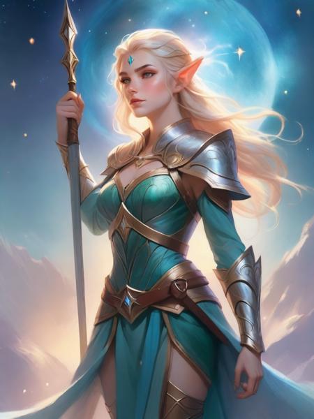 ethereal fantasy concept art of  a brave elf dnd warrior . magnificent,celestial,ethereal,painterly,epic,majestic,magical,fantasy art,cover art,dreamy,