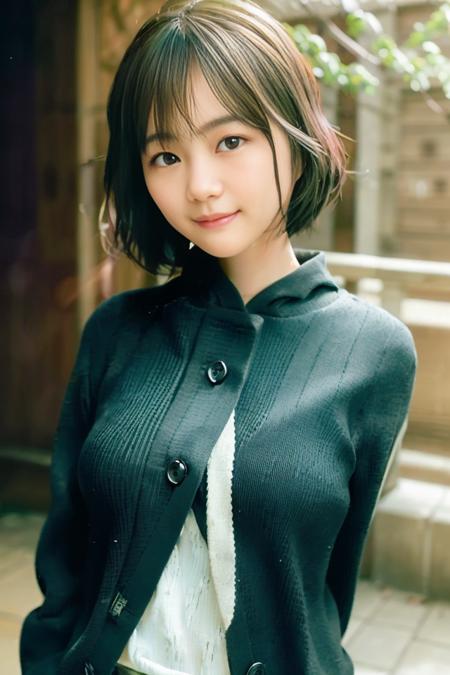 taiwanese, 1women, 26yo,  solo, (skindentation), realistic,  best quality, photorealistic, masterpiece, 8k, high res, solo, extremely detailed face,  (professional lighting, bokeh), (light particles, lens flare, glowing particles:0.6), (dynamic pose:1.2), soft lighting, top angle view, fashionable and trendy atmosphere, japan, street, city, tokyo ((nighttime)), ((looking at the viewer)), (looking at the camera),(portrait:0.6), standing, cowboy shot, (((woman))), gorgeous, (medium breast),  (medium hair), brown hair, floating hair, lips, lipstick, seductive smile, floating hair, mole, mole_under_eye, oblong face, long face, smile, teeth,  (jacket), hoodie, (sweater), (plain skirt),   <lora:IkutaE:1.1>