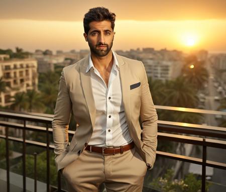 Nautical-themed (Photo:1.3) of (Ultrarealistic:1.3) <lora:Man_Men_FFashion:1> Thomas Middleditch a man <lora:akshay-oberoi_Thomas-Middleditch:1> in a tan suit standing on a balcony, sun behind him, inspired by Pablo Munoz Gomez, shot at golden hour, editorial photograph, midshot of a hunky, by Roman Bezpalkiv, by Artur Tarnowski, maxim sukharev, by Gabor Szikszai,Highly Detailed,(Mono Color:1.3) . Sea, ocean, ships, maritime, beach, marine life, highly detailed