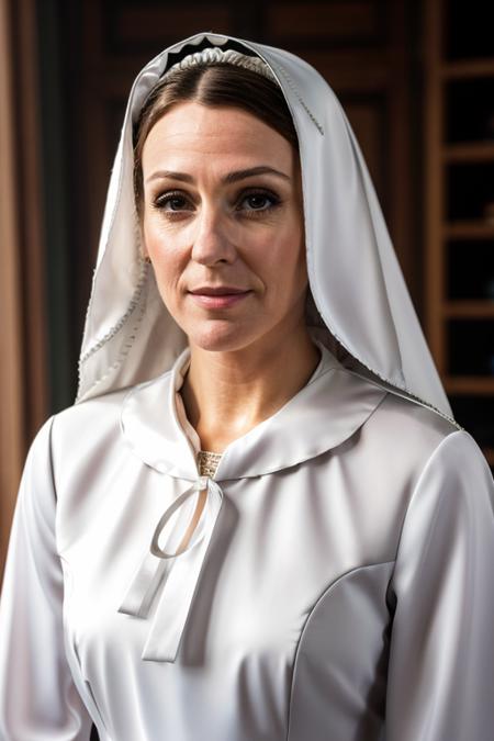 <lora:Suranne_Jones:1> masterpiece, best quality, detailed face, a mature s1873j, 1girl, solo, nun costume ,  dressing room , day