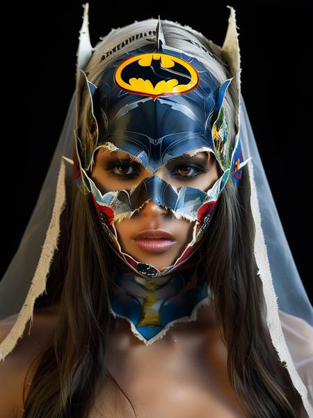 <lora:11VisualArt_Hap_XL:3.5>,Sandra Chevrier style,collage,torn paper effect ,pop art, comic book, Batman, Robin, superhero, pointed hat, translucent skin, Describe the captivating scene captured in the vintage photograph featuring a Bedouin artist skillfully swallowing a massive sword in the style of Final Fantasy, amidst a mesmerized audience. Provide details about the artist's attire, the sword's intricate design, and the expressions of the onlookers as they witness this extraordinary performance., amazing quality, masterpiece, best quality, hyper detailed, ultra detailed, UHD, perfect anatomy, portrait, dof, hyper-realism, majestic, awesome, inspiring, closeup, an weathered outworn old Fantasy cape, smooth, Closeup, by Dring, rust paint peelz, atmospheric haze, cinamatic composition, soft shadows, national geographic style1girl, long hair, low light, dramatic lighting, darkness, neon, eye lighting, water, smoke,long white hair, vampire, very old vampire, black background,