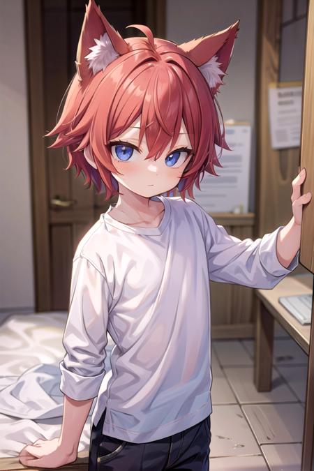 <lora:aki_sd_v10:0.5>,1boy, aki, crimson hair, animal ears, masterpiece, ultra detail