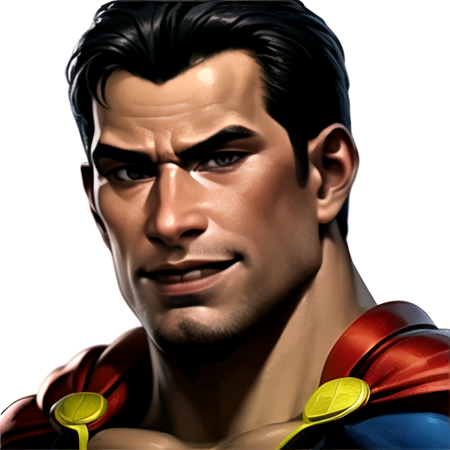 <lora:futurefight3:1>, 1boy, solo, superman \(series\), superman,  smile, red_cape, light_beard, face_focus, simple background, white background,