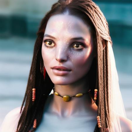 Portrait of a ((stunning)) woman <lora:neytiri1-10:0.7>  <lora:marobbie1-10:0.7>  mouth slightly open , high quality, 4K, photorealistic, realistic skin texture, gorgeous, angelic, ethereal, exotic, sexy