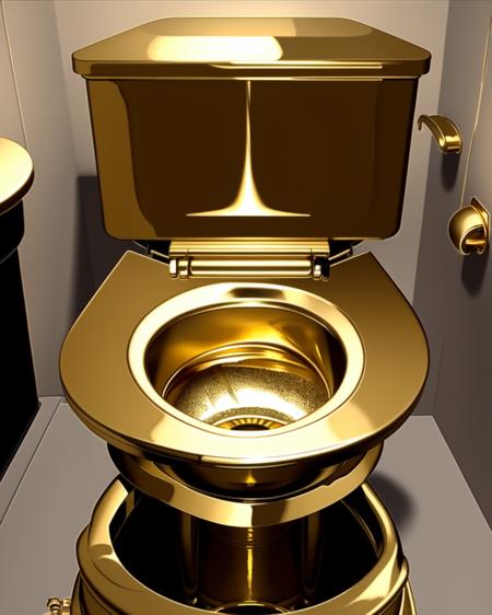 <lora:hands_of_midas_v4:0.5>, gold, food focus, no_humans, golden toilet