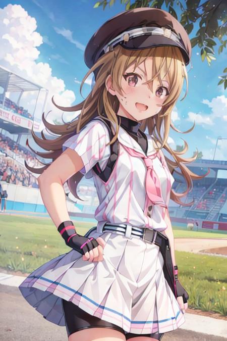 iwaki petite hat white baseball_uniform pink vertical-striped pleated skirt sailor_collar