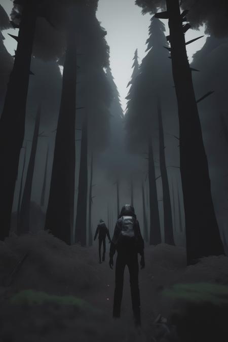 <lora:Parralel Dimensions:1>Parralel Dimensions - a person standing in the middle of a dark forest