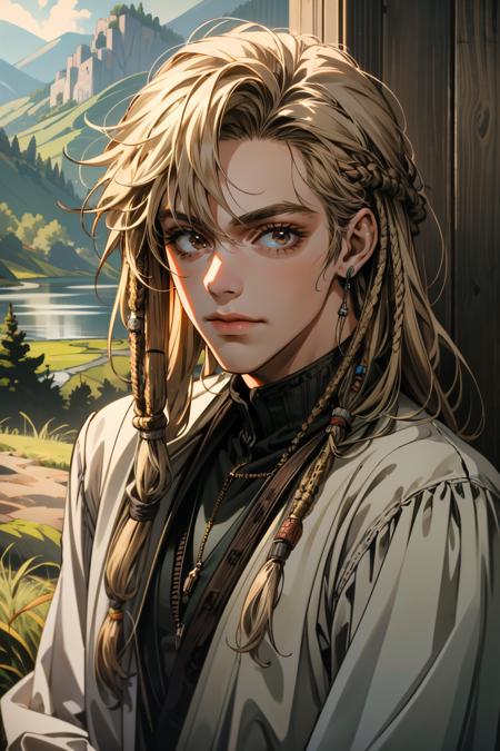 AvSpider, 1boy, blonde hair, brown eyes, dreadlocks