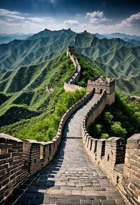 a highly detailed hdr image of Great Wall of China against a breathtaking natural backdrop, incorporating realistic rendering techniques to evoke a sense of awe and wonder