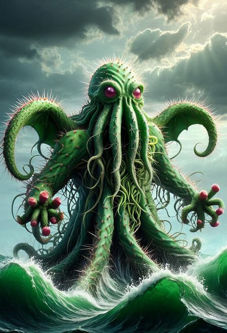 [Monster]monster cthulhu, cthulhu, in a maelstrom, in the sea and whitewash, tech  <lora:Prickly Pear Style v1:1>, Prickly Pear Style,