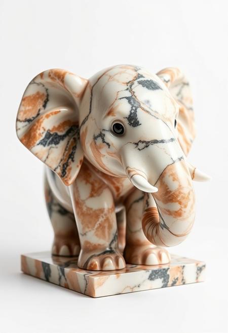 cute elephant, Marble sculpture craft style, utilizes marble as the primary material for creating three-dimensional artworks, renowned for its elegance and beauty, allows for intricate detailing and smooth finishes, timeless and enduring