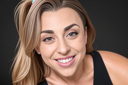 a portrait of DEN_josephine_jackson in front of a [plain black background] wearing a black tank top, collarbone, [headshot], [centre frame], looking at the camera, facing the camera,
[big open mouth grin], dynamic lighting, mole above her lip on the right,
photorealistic, high detail, detailed, masterpiece, 8k, highres, flawless, colour, professional