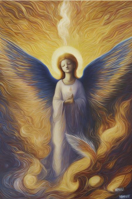 <lora:eduardo:1.2>, angel in heaven, burning, portrait, (nimbus: 2), masterpiece, virbant colors