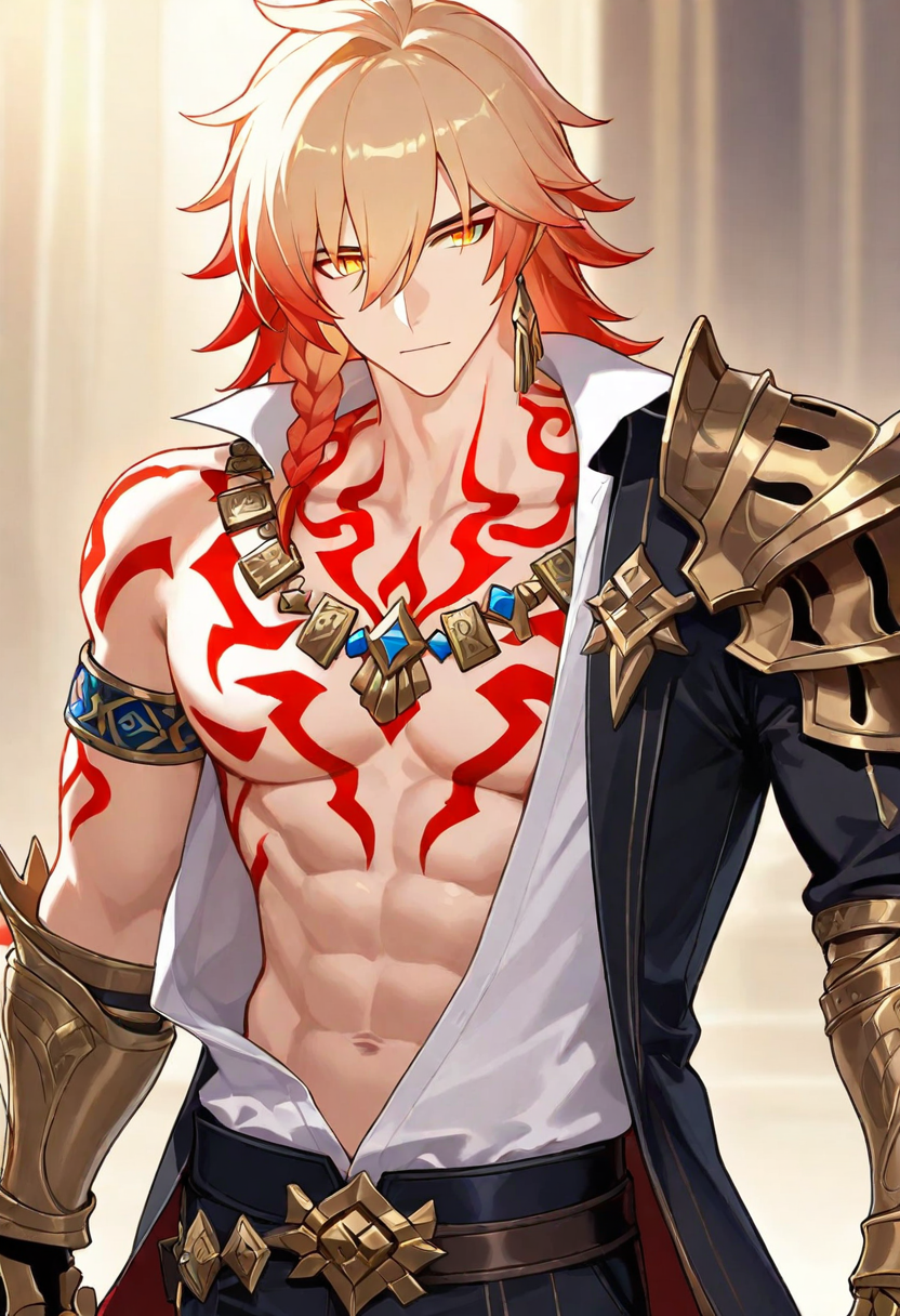 00310-2753381634-_lora_nyalia_0.3_,_lora_all_Amphoreus_v3.6_1_,mydei (honkai_ star rail),1boy,solo,abs,arm tattoo,armlet,chest tattoo,black coat,.png