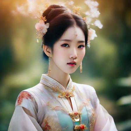 Embody the essence of celestial fantasy with an enchanting vision of a petite yet charming Chinese girl. the girl is supposed to be the most beautiful girl ever created. Consider details such as soft hair, sheer short-hanfu and shimmer. Include subtle details of ghostly iridescence. emphasize small fancy details and ornate jewelry. Camera: Use interesting and dynamic composition.  epiCPhoto, <lora:pytorch_lora_weights:0.5>, <lora:breastsizeslideroffset:0.05>, <lora:nagachichiD:0.5>, <lora:FilmVelvia3:0.3>, <lora:more_details:0.6>